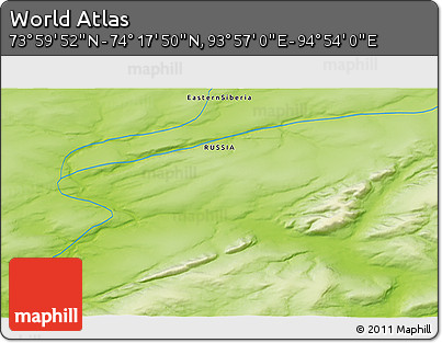 Physical 3D Map of the Area around 74° 8' 51" N, 94° 25' 30" E