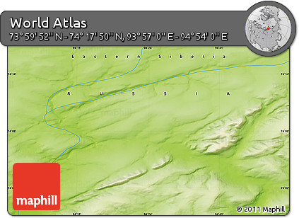 Physical Map of the Area around 74° 8' 51" N, 94° 25' 30" E