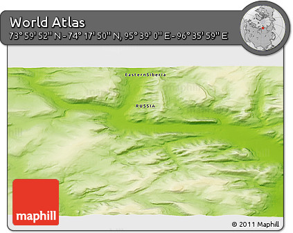 Physical 3D Map of the Area around 74° 8' 51" N, 96° 7' 30" E