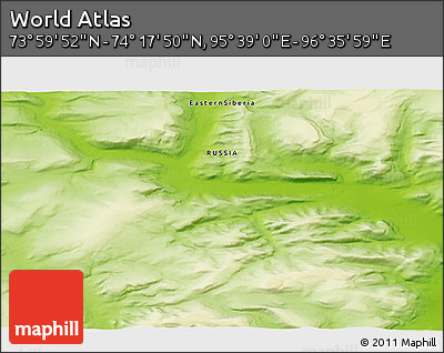Physical 3D Map of the Area around 74° 8' 51" N, 96° 7' 30" E