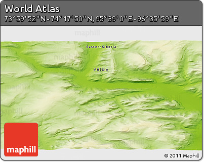 Physical 3D Map of the Area around 74° 8' 51" N, 96° 7' 30" E