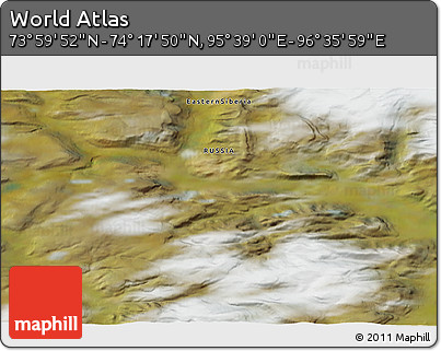 Satellite 3D Map of the Area around 74° 8' 51" N, 96° 7' 30" E