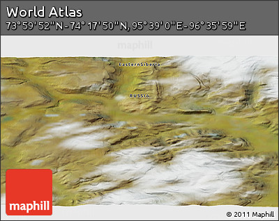Satellite 3D Map of the Area around 74° 8' 51" N, 96° 7' 30" E
