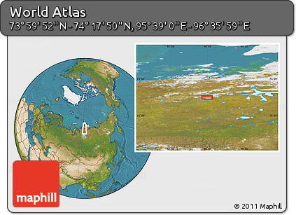 Satellite Location Map of the Area around 74° 8' 51" N, 96° 7' 30" E