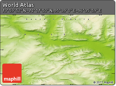 Physical Map of the Area around 74° 8' 51" N, 96° 7' 30" E