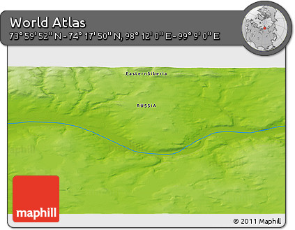 Physical 3D Map of the Area around 74° 8' 51" N, 98° 40' 30" E