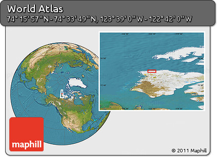 Satellite Location Map of the Area around 74° 24' 53" N, 123° 10' 30" W