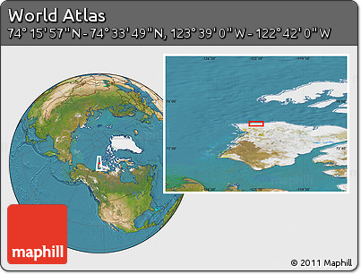 Satellite Location Map of the Area around 74° 24' 53" N, 123° 10' 30" W