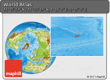 Physical Location Map of the Area around 74° 24' 53" N, 1° 46' 29" E