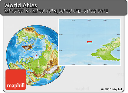 Physical Location Map of the Area around 74° 24' 53" N, 51° 4' 30" E