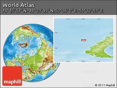 Physical Location Map of the Area around 74° 24' 53" N, 51° 4' 30" E