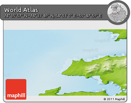 Physical 3D Map of the Area around 74° 24' 53" N, 55° 19' 30" E