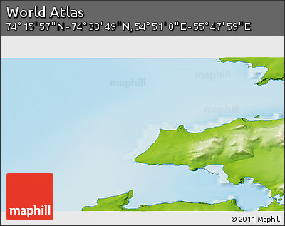 Physical 3D Map of the Area around 74° 24' 53" N, 55° 19' 30" E