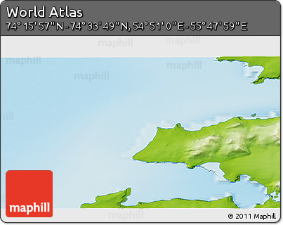 Physical 3D Map of the Area around 74° 24' 53" N, 55° 19' 30" E
