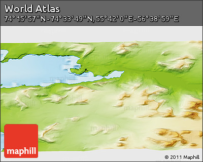 Physical 3D Map of the Area around 74° 24' 53" N, 56° 10' 29" E