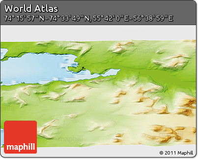 Physical 3D Map of the Area around 74° 24' 53" N, 56° 10' 29" E
