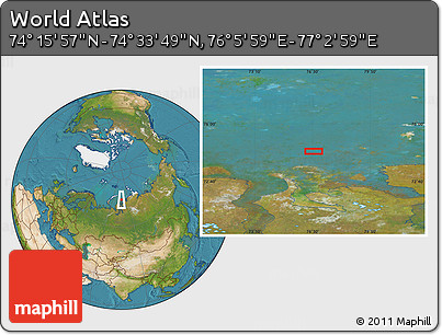 Satellite Location Map of the Area around 74° 24' 53" N, 76° 34' 29" E