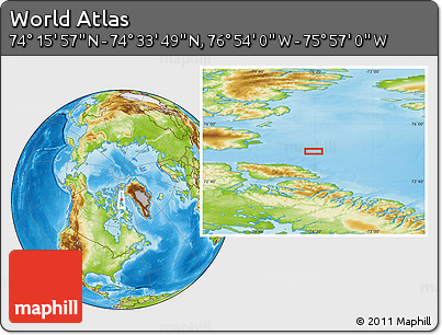 Physical Location Map of the Area around 74° 24' 53" N, 76° 25' 30" W