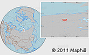 Gray Location Map of the area around 74° 24' 53" N, 95° 16' 30" E, hill shading