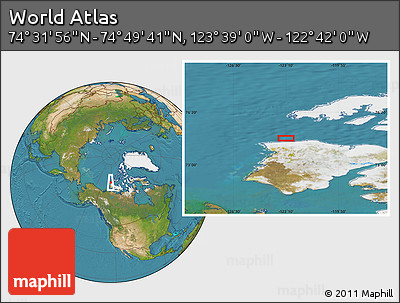 Satellite Location Map of the Area around 74° 40' 49" N, 123° 10' 30" W