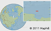 Savanna Style Location Map of the area around 74° 40' 49" N, 130° 7' 30" E, hill shading