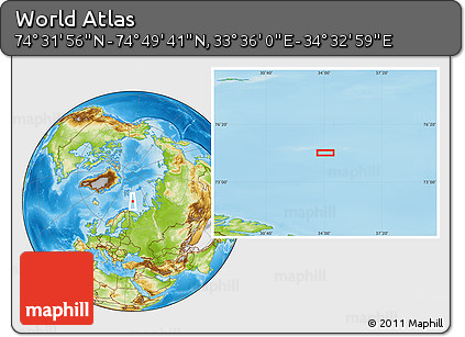 Physical Location Map of the Area around 74° 40' 49" N, 34° 4' 30" E