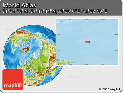 Physical Location Map of the Area around 74° 40' 49" N, 34° 4' 30" E