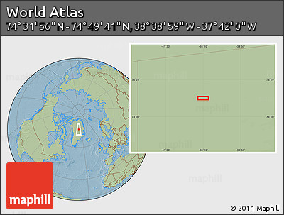 Savanna Style Location Map of the Area around 74° 40' 49" N, 38° 10' 29" W, hill shading