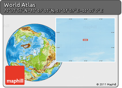 Physical Location Map of the Area around 74° 40' 49" N, 44° 16' 29" E