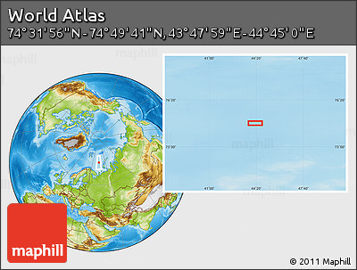 Physical Location Map of the Area around 74° 40' 49" N, 44° 16' 29" E