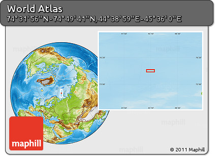 Physical Location Map of the Area around 74° 40' 49" N, 45° 7' 30" E