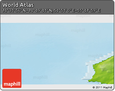 Physical 3D Map of the Area around 74° 40' 49" N, 55° 19' 30" E