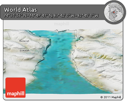 Satellite 3D Map of the Area around 74° 40' 49" N, 83° 13' 29" W