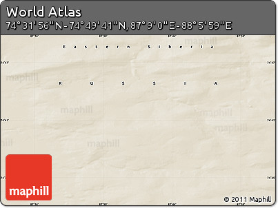 Shaded Relief Map of the Area around 74° 40' 49" N, 87° 37' 30" E