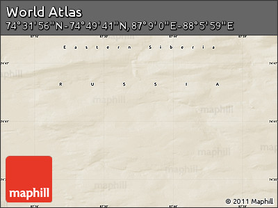 Shaded Relief Map of the Area around 74° 40' 49" N, 87° 37' 30" E