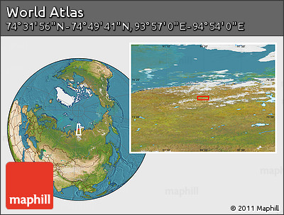 Satellite Location Map of the Area around 74° 40' 49" N, 94° 25' 30" E