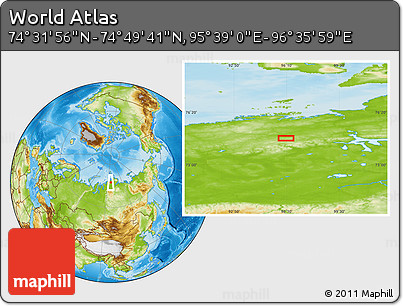 Physical Location Map of the Area around 74° 40' 49" N, 96° 7' 30" E