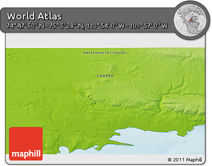 Physical 3D Map of the Area around 74° 56' 39" N, 110° 25' 30" W