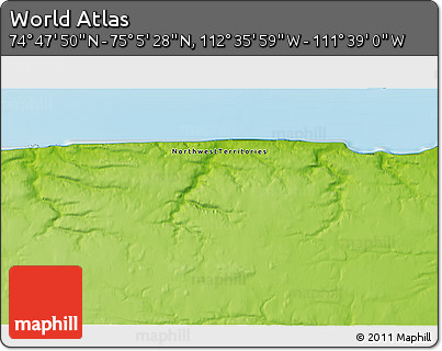 Physical 3D Map of the Area around 74° 56' 39" N, 112° 7' 30" W