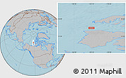 Gray Location Map of the area around 74° 56' 39" N, 123° 10' 30" W, hill shading