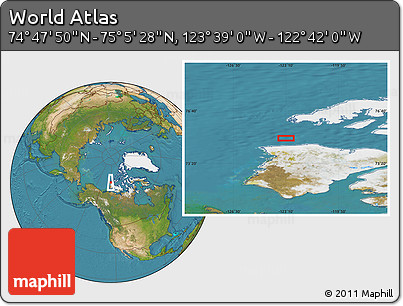 Satellite Location Map of the Area around 74° 56' 39" N, 123° 10' 30" W