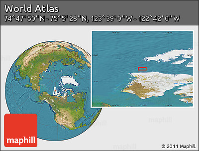 Satellite Location Map of the Area around 74° 56' 39" N, 123° 10' 30" W