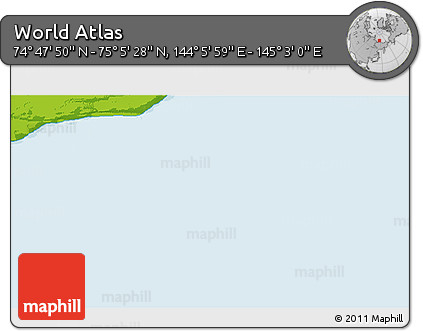 Physical 3D Map of the Area around 74° 56' 39" N, 144° 34' 29" E