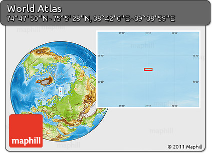 Physical Location Map of the Area around 74° 56' 39" N, 39° 10' 29" E
