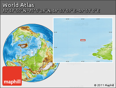 Physical Location Map of the Area around 74° 56' 39" N, 49° 22' 30" E