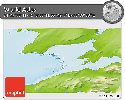 Physical 3D Map of the Area around 74° 56' 39" N, 56° 10' 29" E