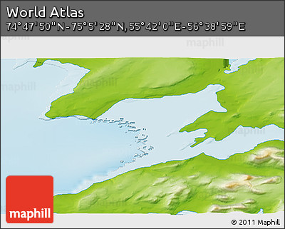 Physical 3D Map of the Area around 74° 56' 39" N, 56° 10' 29" E
