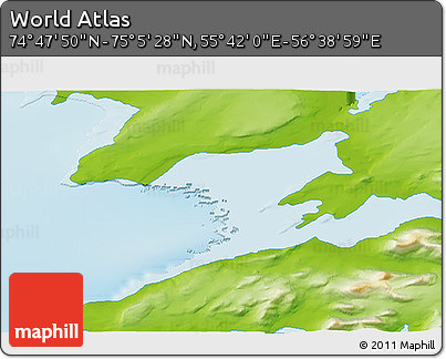 Physical 3D Map of the Area around 74° 56' 39" N, 56° 10' 29" E