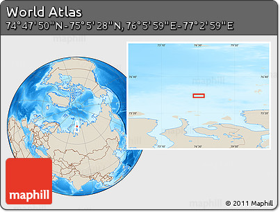 Shaded Relief Location Map of the Area around 74° 56' 39" N, 76° 34' 29" E