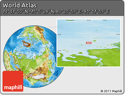 Physical Location Map of the Area around 74° 56' 39" N, 80° 49' 29" E